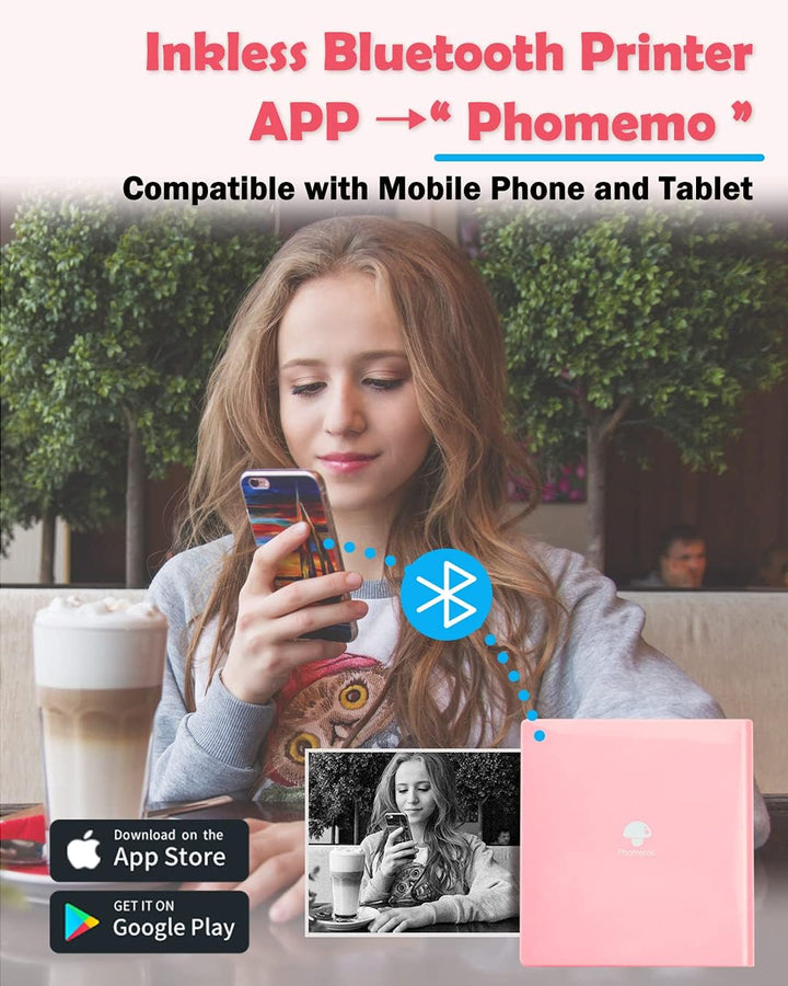 Phomemo M02 Taschendrucker Thermofotodrucker Tragbarer Mini-Bluetooth-Drucker, kompatibel mit Androi