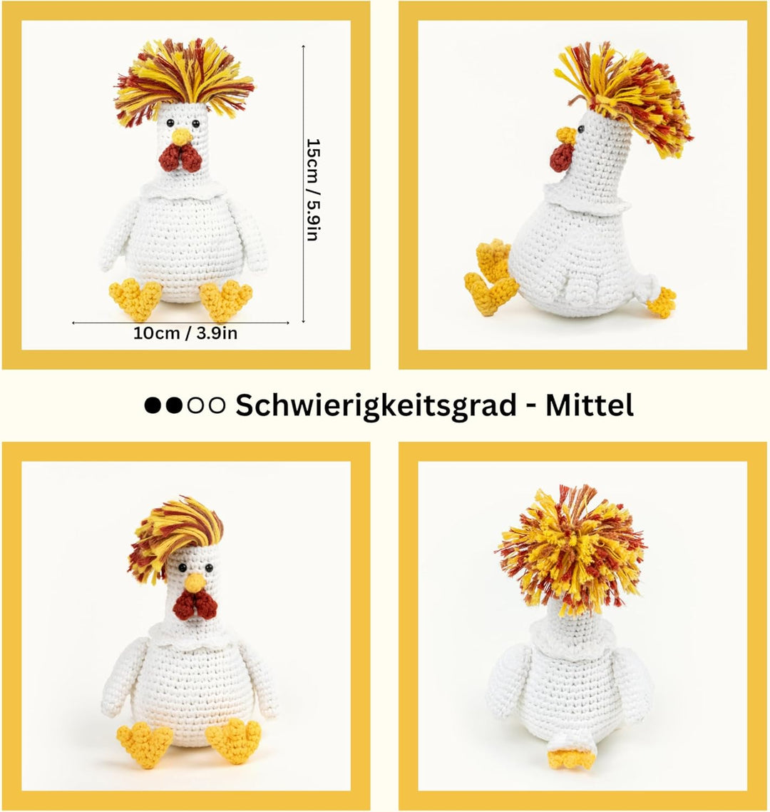 The loop story Häkelset Tiere Huhn Crochet kit mit Video-Kurs (Schritt für Schritt auf Englisch) – H