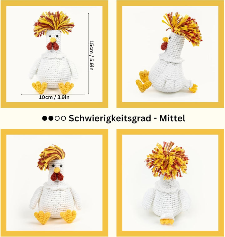 The loop story Häkelset Tiere Huhn Crochet kit mit Video-Kurs (Schritt für Schritt auf Englisch) – H