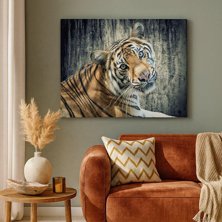 ARTTOR Bilder auf Leinwand Indien stein tiger wild Leinwandbild 70x50cm Wandbilder Dekoration Wohnzi