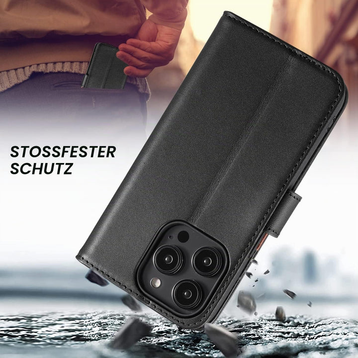 LENSUN Echtleder Hülle für iPhone 14 Pro, Handyhülle [Echtes Leder][Magnetverschluss][RFID Schutz] H