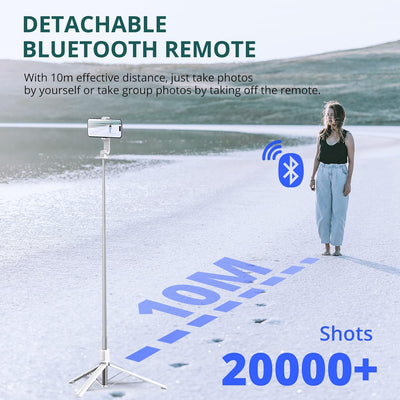 ATUMTEK 59" Selfie-Stick, Selfie-Stick mit Abnehmbarer Bluetooth-Fernbedienung, ausziehbarer Selfie-
