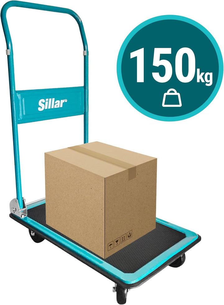 Sillar Plattformwagen, Klappbarer Transportwagen, Tragkraft bis 150 kg, Griff um 20 cm erhöht, PVC-B