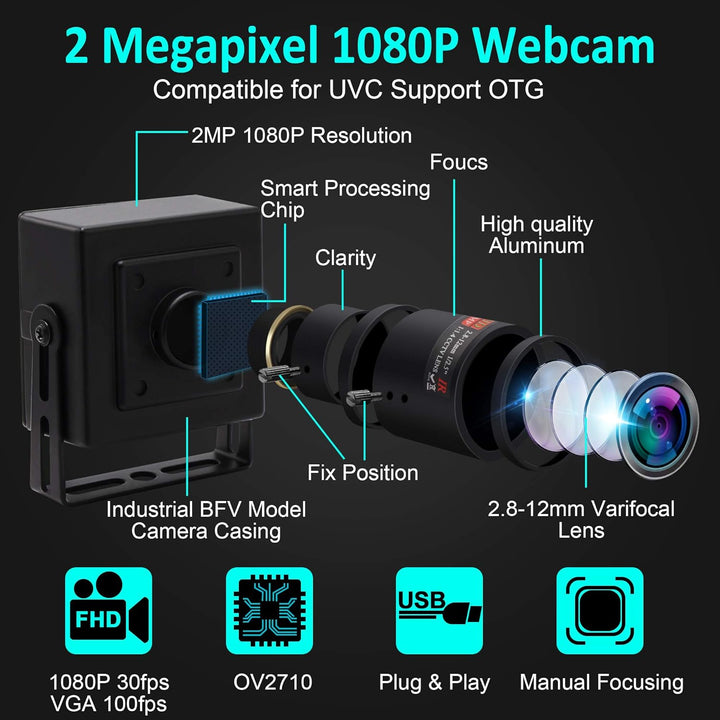 ELP 1080P Optical Zoom Webcam 2,8-12mm Vario Objektiv USB Kamera Full fps Full HD 1080p Webkamera mi