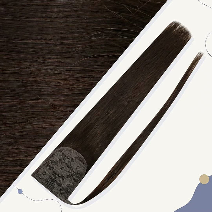 LaaVoo Ponytail Extensions Echthaar Braun Pferdeschwanz Extensions Echthaar Dunkelbraun Zopf Extensi