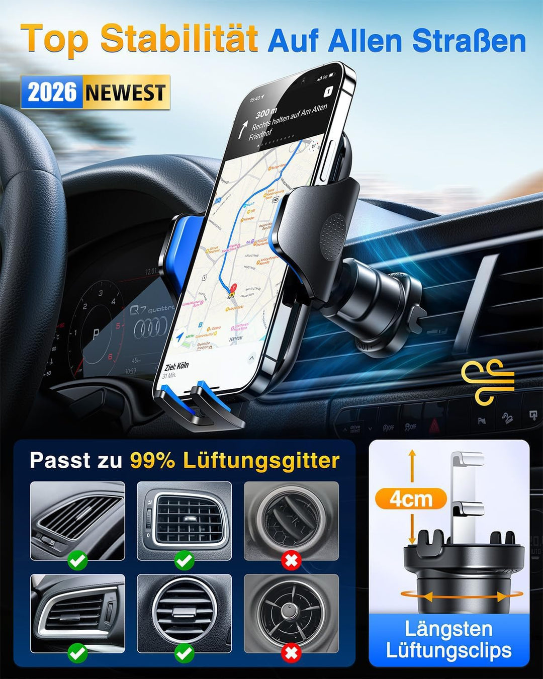 VANMASS Handyhalterung Auto Upgrade Patent Handyhalter Auto Lüftung Silikonschutz 100% Stabil Handy