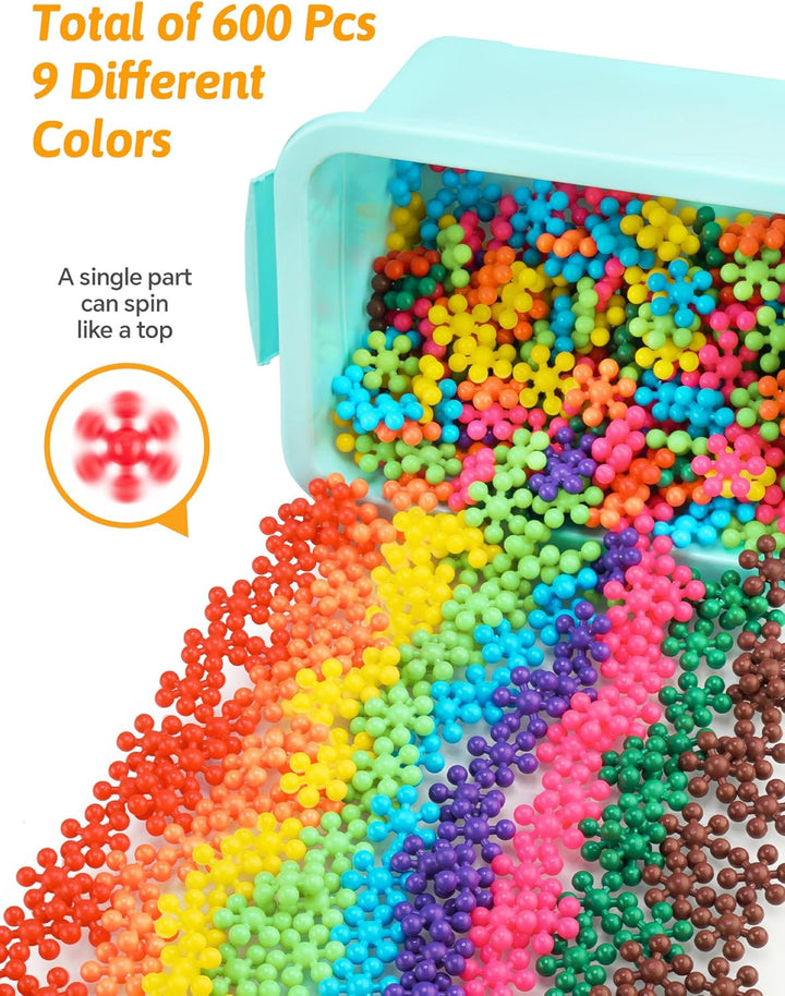 600PCS Interlocking Snowflake Building Block(Rainbow Colors) 600PCS Multicoloured, 600PCS Multicolou