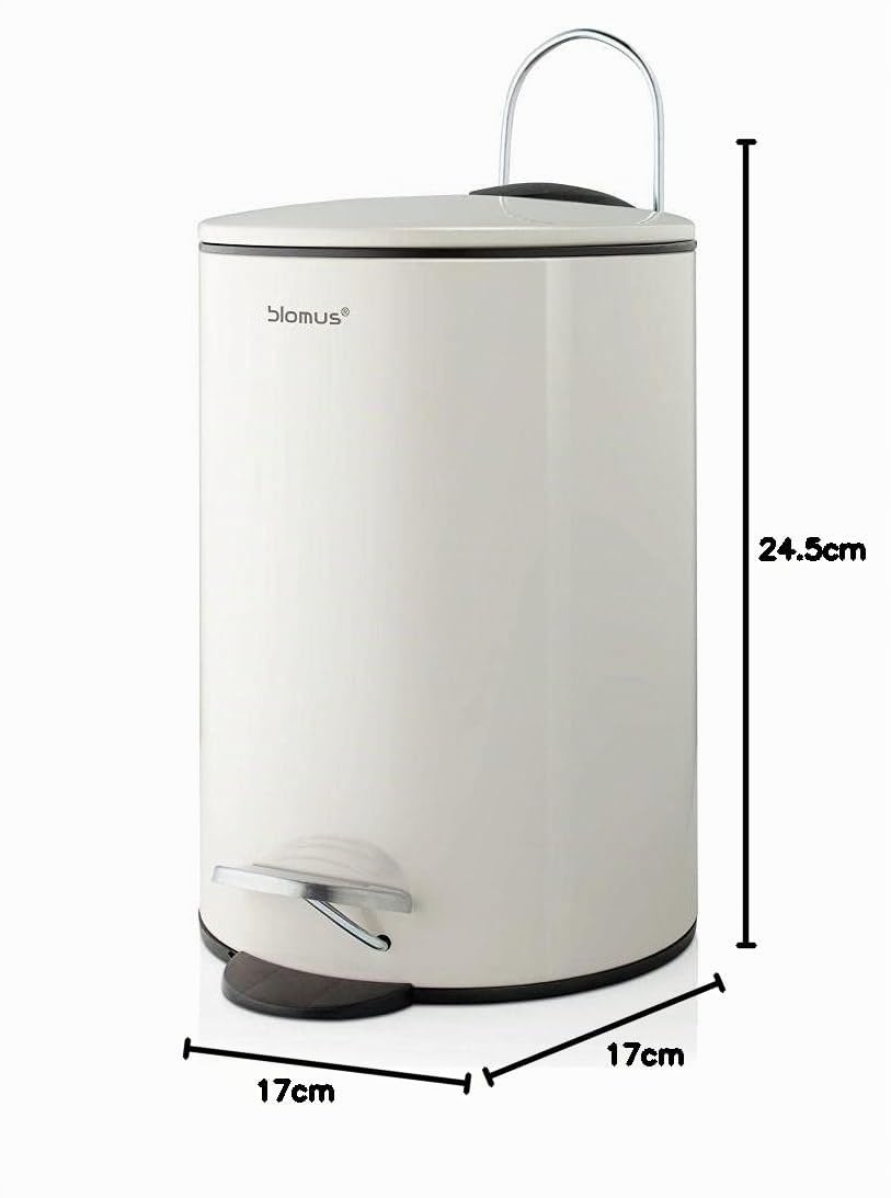 blomus -TUBO- Treteimer aus pulverbeschichtetem Stahl, Sand, 3L Fassungsvermögen, Smart-Close-System