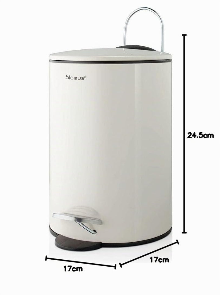 blomus -TUBO- Treteimer aus pulverbeschichtetem Stahl, Sand, 3L Fassungsvermögen, Smart-Close-System