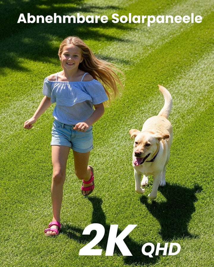 2K Überwachungskamera Aussen Solar, 360° PTZ Kamera Überwachung Aussen Akku, 2,4GHz WLAN Kamera mit