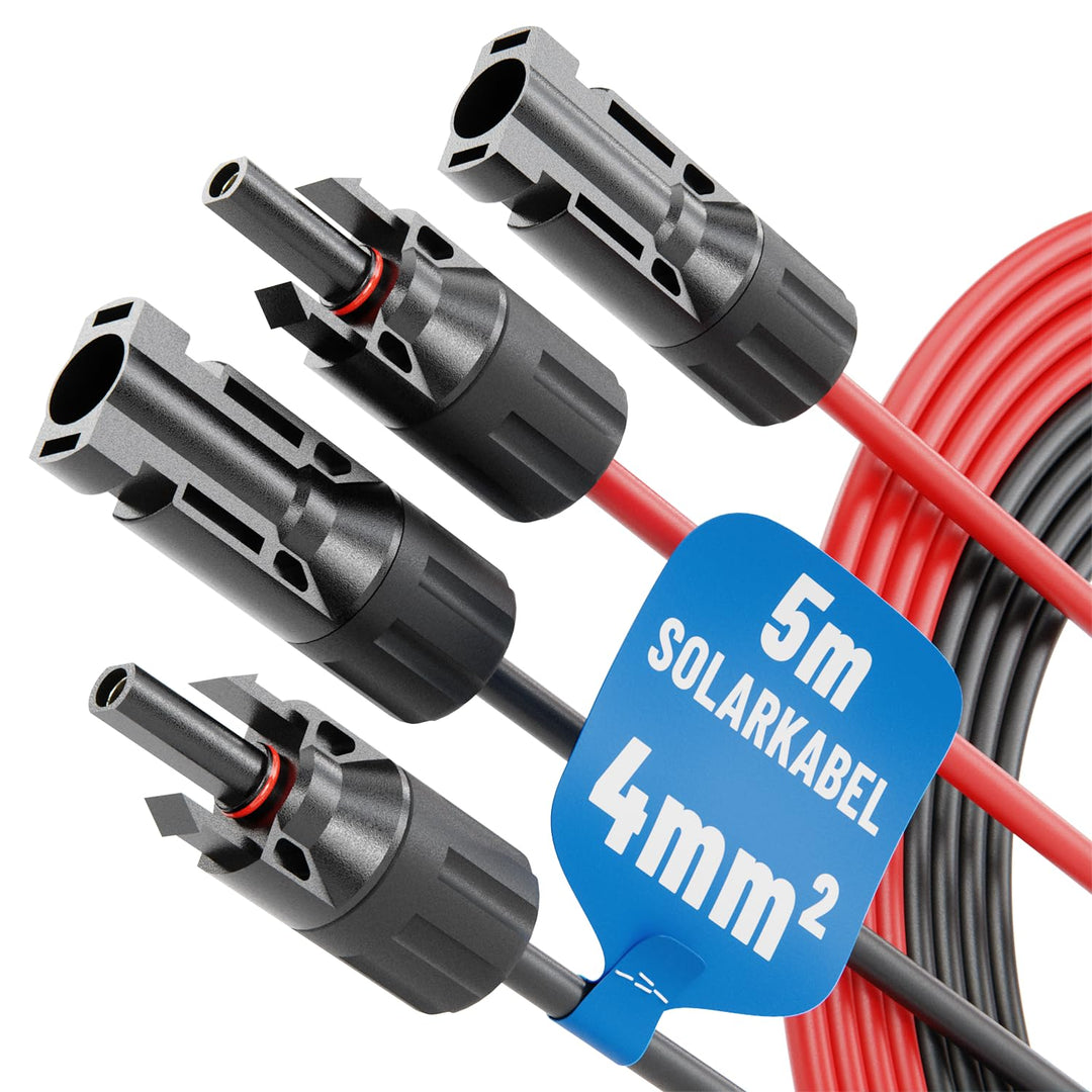 2X 5 Meter Solarkabel 4mm2 H1Z2Z2-K schwarz & rot von ABSINA - PV Kabel UV-beständig - Photovoltaik