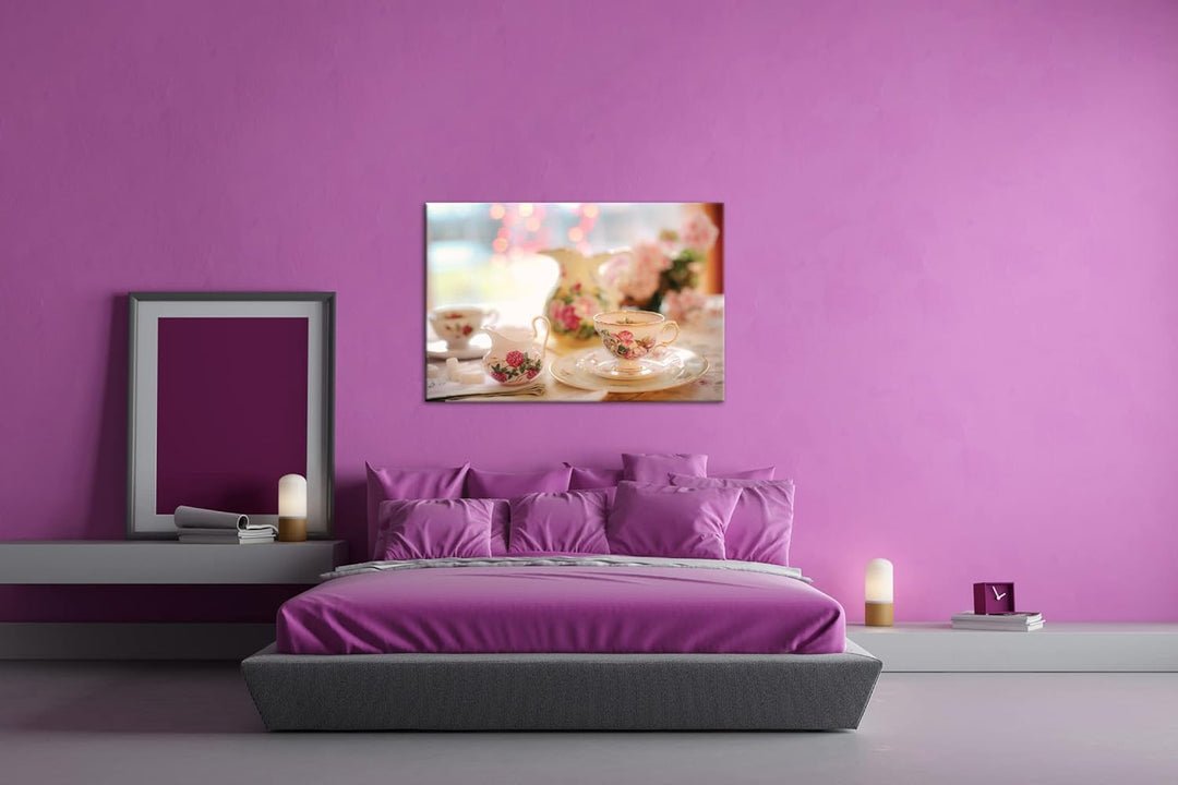 deyoli edles Teegeschirr Format: 80x60 als Leinwand, Motiv fertig gerahmt auf Echtholzrahmen, Hochwe