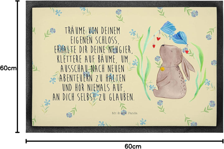 Mr. &amp; Mrs. Panda 50 x 75 cm Fussmatte Hase Blume - Ostergeschenke, Osterdeko, Geschenk, Haustürmatte