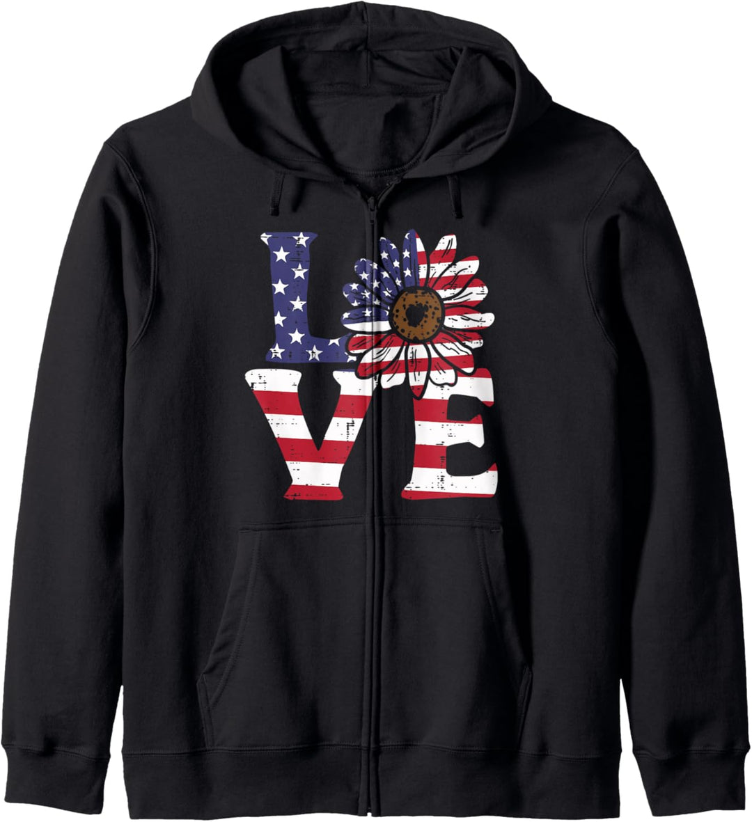 Love Sunflower American Flag Patriot 4th Of July Women Girls Kapuzenjacke