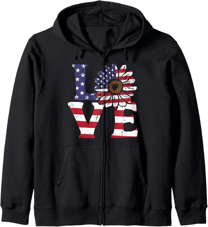Love Sunflower American Flag Patriot 4th Of July Women Girls Kapuzenjacke