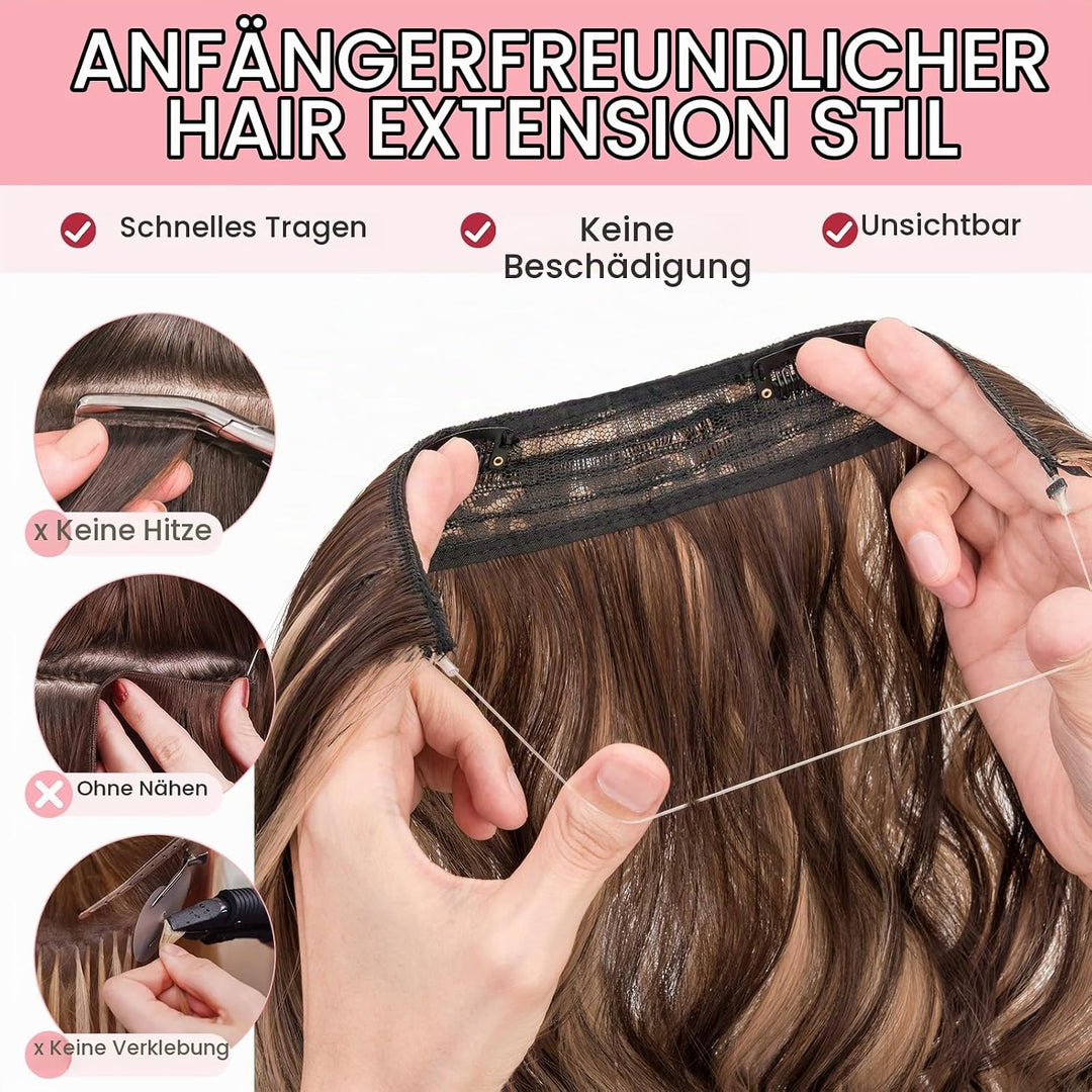 Silk-co Haarverlängerung mit Gummiband, Einstellbar Secrets Haarteil Synthetik, Extensions mit Schnu