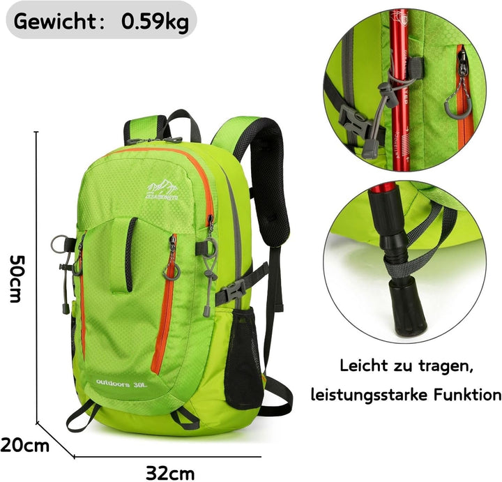 Waniki 30L Wanderrucksack Herren Damen Reiserucksack Wasserdicht Rucksack Outdoor Trekkingrucksack L