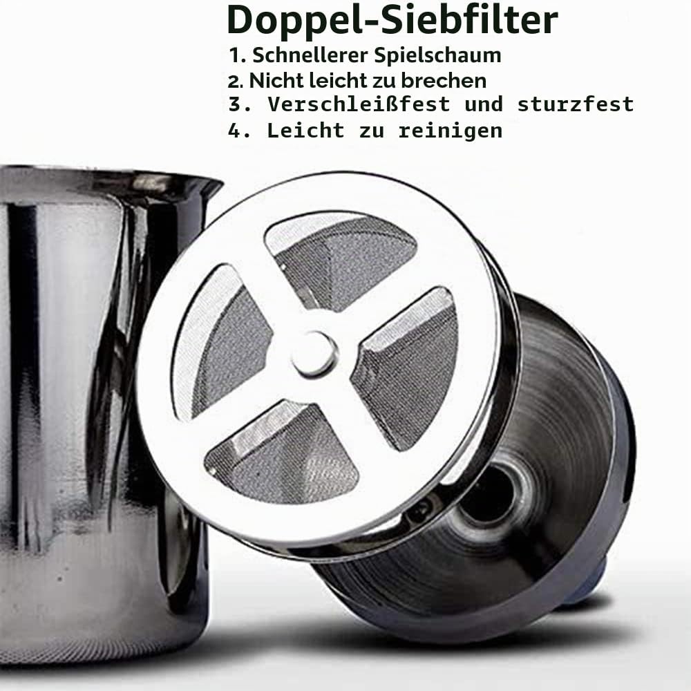 Milchaufschäumer aus Edelstahl von Cozyswan, mit doppeltem Gitternetz für cremigen Milchschaum, 400