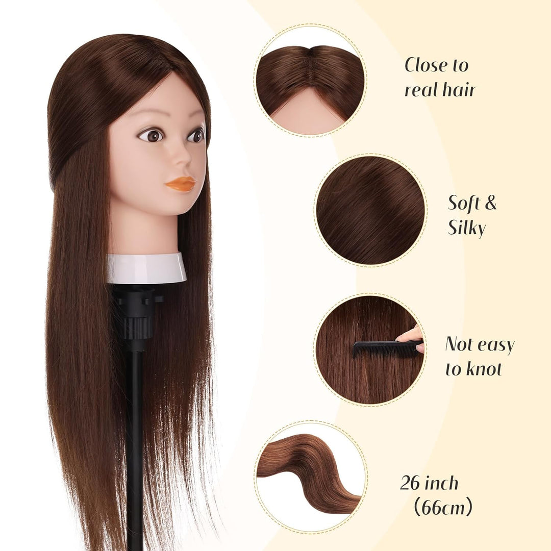 Yofuly 26 Zoll Trainingsköpfe, 80% Echthaar Kosmetik Schaufensterpuppenkopf mit Tischklemme & DIY-Ha