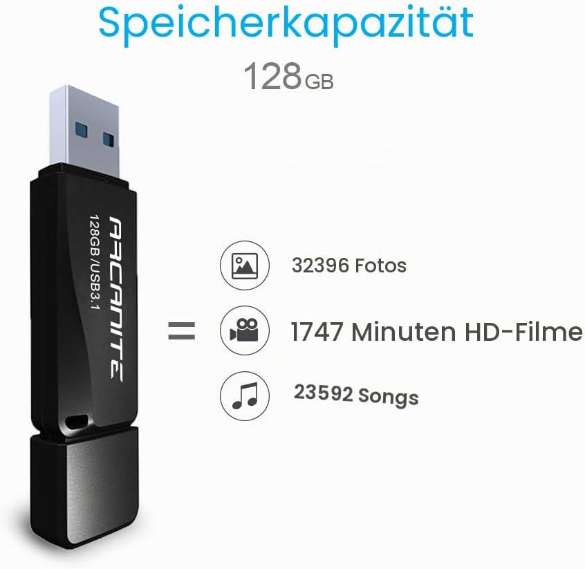 ARCANITE 128 GB USB 3.1 SuperSpeed USB-Stick, Lesegeschwindigkeit von bis zu 400 MB/s, 128 GB USB 3.