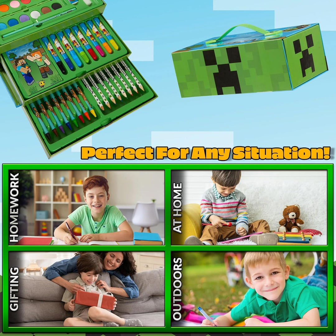Minecraft Malkoffer Buntstifte Kinder Malset Filzstifte Wachsmalstifte Wasserfarben Malbuch Schule M