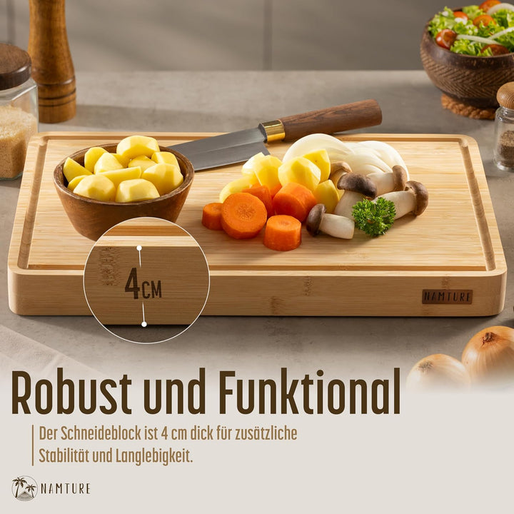 Hackblock Classic – Extra Dick 4 cm – Bambusholz Stirnholz Schneidebrett 45 x 30 cm – Premium Ölbeha