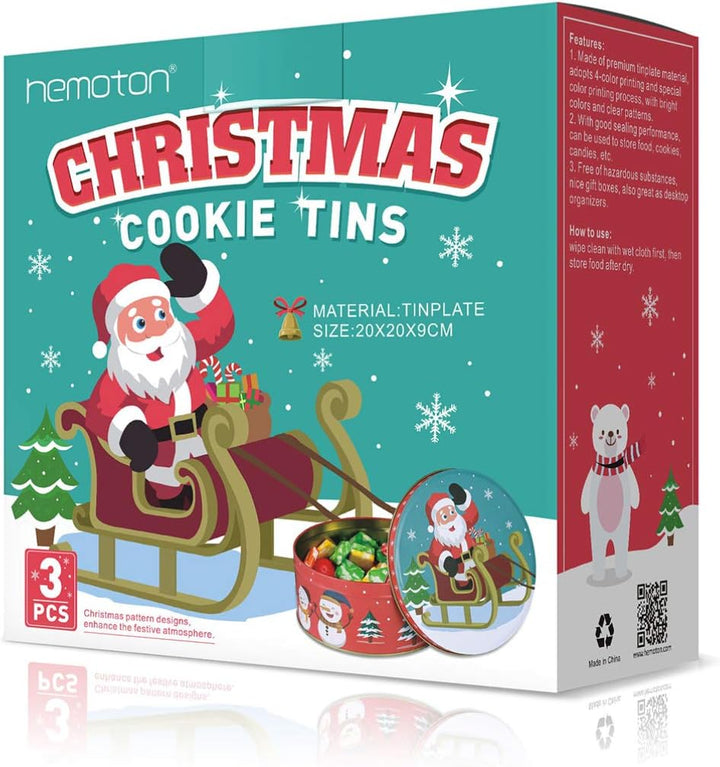 HEMOTON 3 Stück Plätzchendose Weihnachten Keksdose Weihnachtsdose Metalldosen Metall Rund Geschenkdo