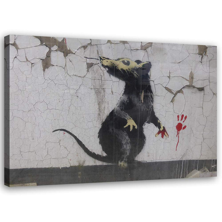 Feeby Leinwandbilder XXL Banksy - Rat - 120x80 cm - Bild auf Leinwand - Kunstdruck - Deko Wohnzimmer