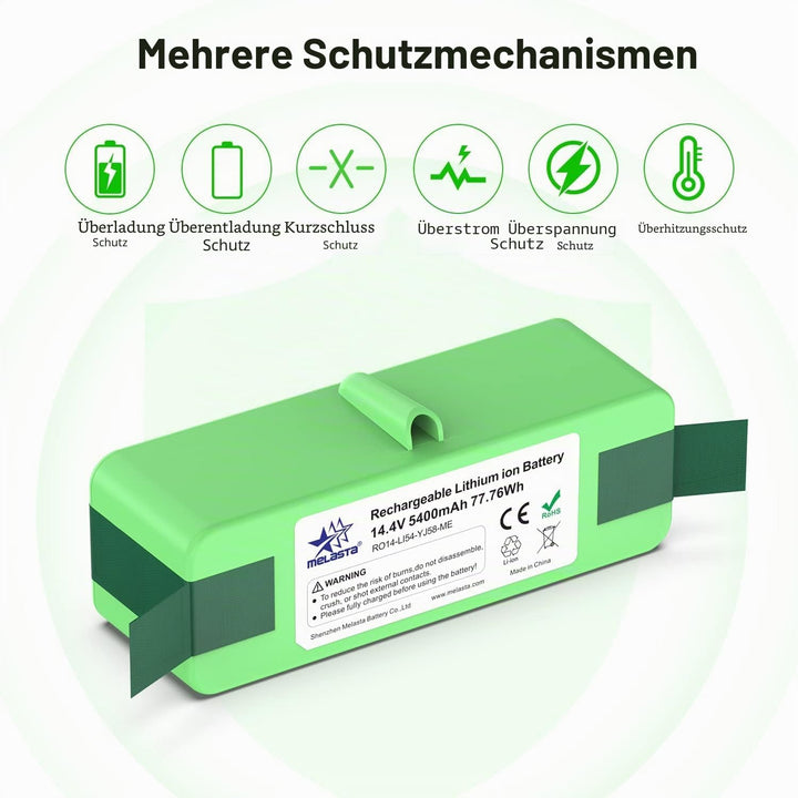 melasta 14,4 V 5400 mAh Li-ion Ersatzakku kompatibel mit iRobot Roomba 900 Series 980 981 985 970 96
