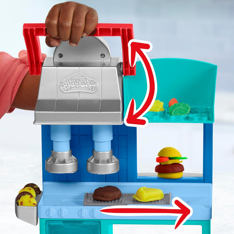 Play-Doh Kitchen Creations Play-Doh Buntes Restaurant, 2-seitiges Küchenspielset, Play-Doh Set für M