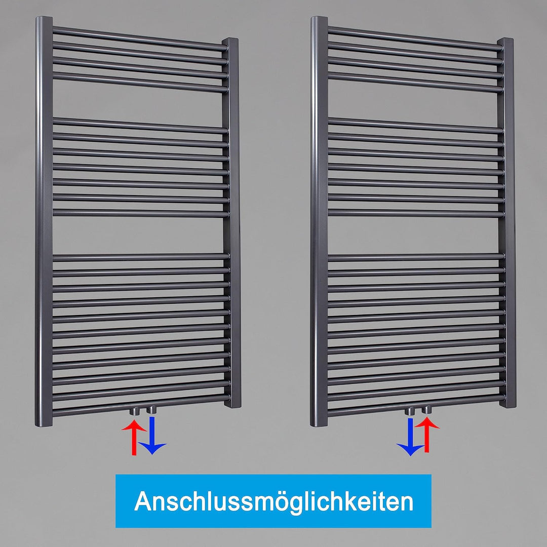 Heizkörper Badheizkörper Handtuchwärmer mit Mittelanschluss 50 mm anthrazit (1160 x 750 mm) (726 Wat
