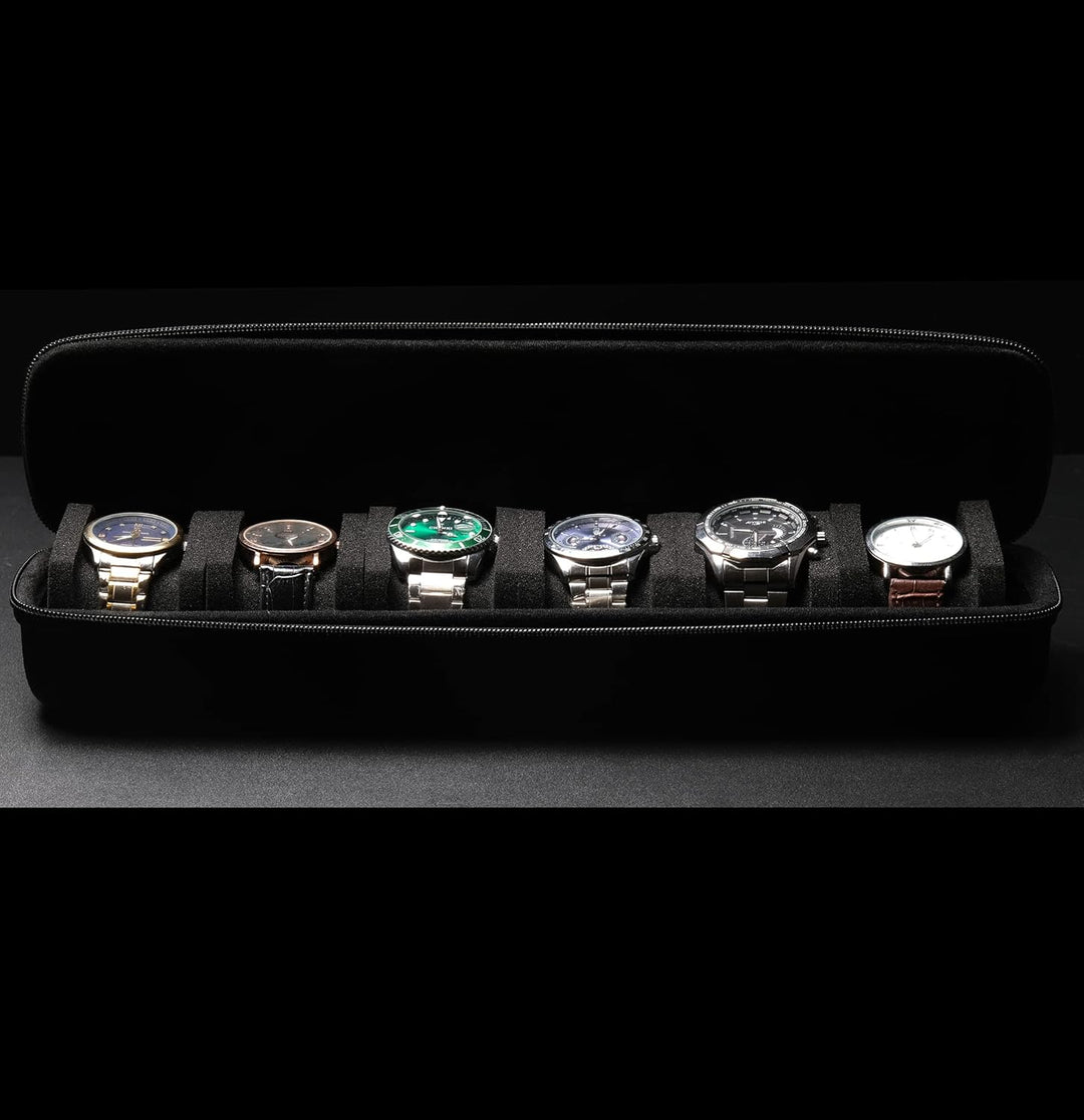 Hartschale, tragbare Uhrenreisetasche, Herren-Uhren-Reise-Organizer (schwarz, 6 Fächer) Schwarz 6 sl