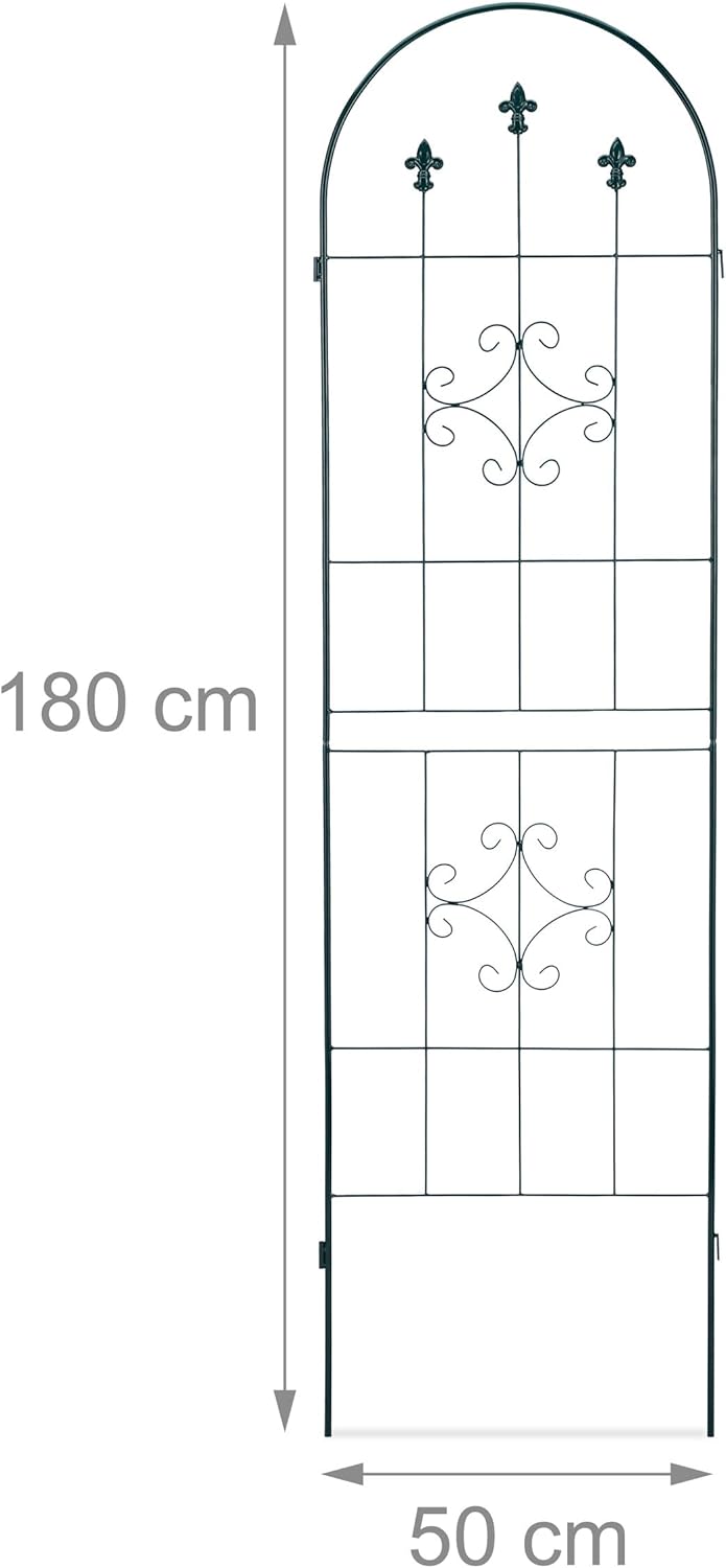 Relaxdays Rankgitter 2er Set, Metall, 180 x 50 cm, Vintage Rankhilfe Garten, Rundbogen & Spitze, zum