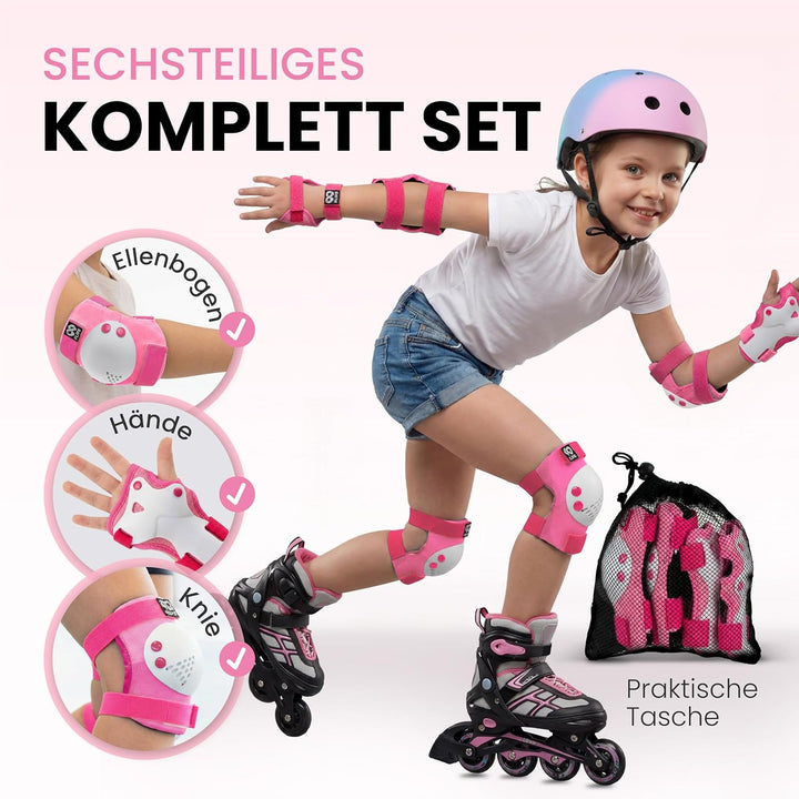 Schützer Inliner Kinder Set 3-12 Jahre [6er Set] mit Knieschoner, Ellenbogenschoner und Handschoner