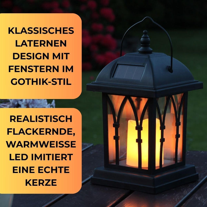 Festive Lights 27cm Schwarze Solar Laterne mit LED Kerze und täuschend echt wirkendem Flacker-Effekt