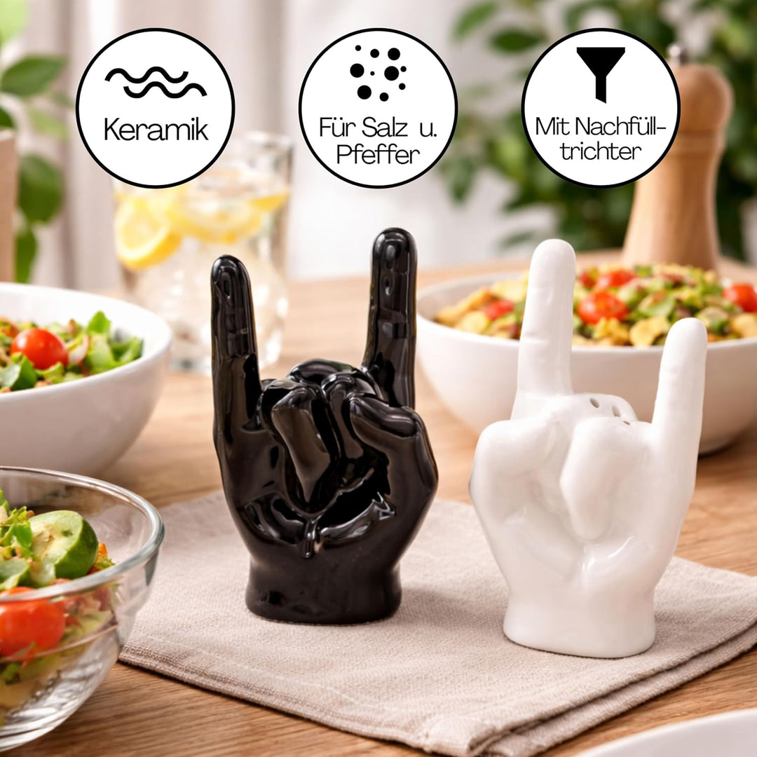 Winkee Rocks - Rock Hand Salt & Pepper Shaker aus Keramik I Die rockigen Gewürz Streuer in Metal Han