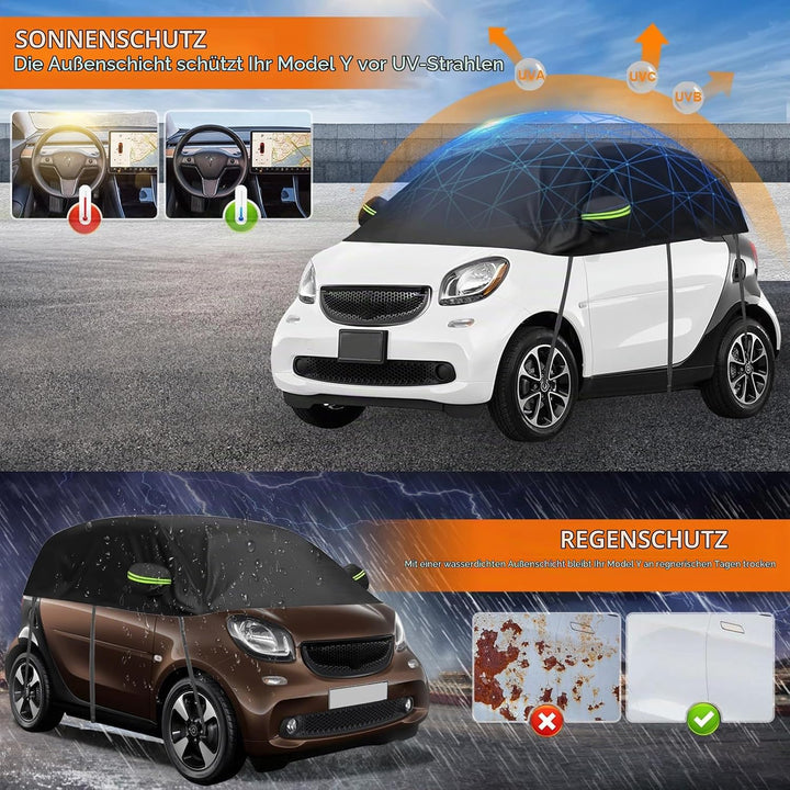 Halbgarage Autoabdeckung Wasserdicht Passend für Smart Fortwo 2006-2025, 300D Atmungsaktiv Autoplane