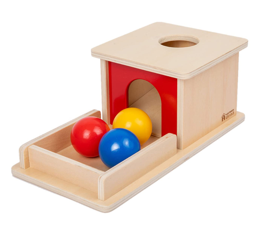 Adena Montessori Full Size Object Permanence Box mit Tray 3 Farbe Bälle Montessori Spielzeug von 6-1