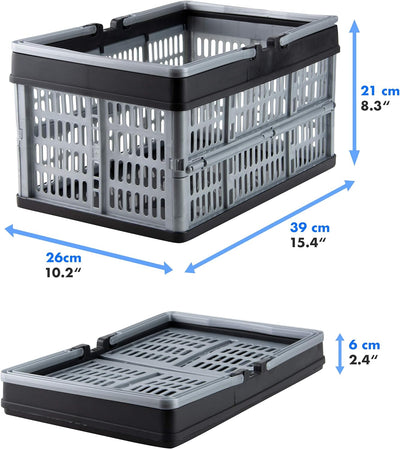 Grizzly kleine Klappbox faltbar mit Henkel, 2er Set, grau, je 16 L, Faltbox nutzbar als klappbarer E