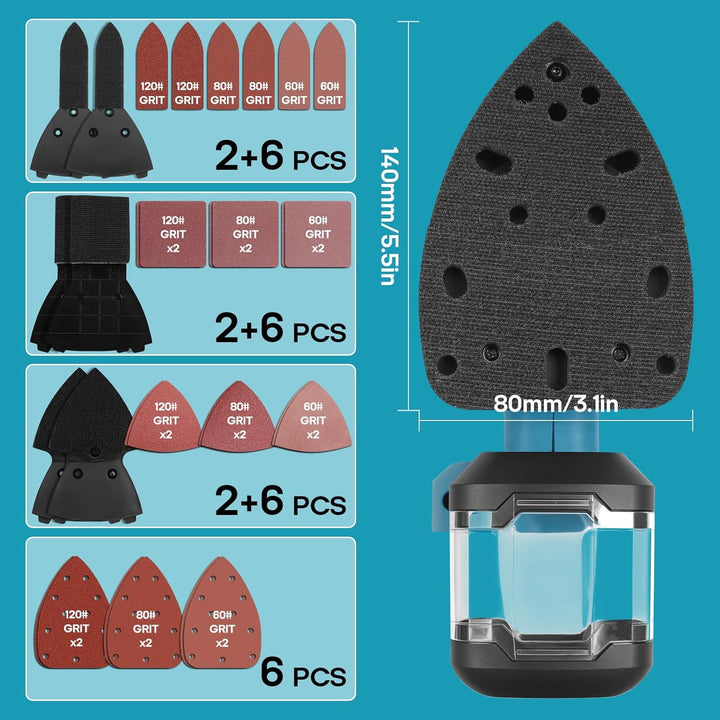 Akku-Multischleifer für MAKI-TA, 5-in-1: Exzenter-, Fein-, Detail-, Konturen-, und Fingerschleifer,
