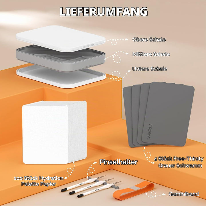Nicpro Nasspalette für Malen Miniatur, Wet Palette 100 Stück Palettenpapier, 4 Stück Schwämmen, Pins
