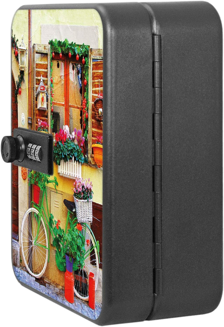 banjado® Burg-Wächter® abschliessbarer Schlüsselkasten mit Motiv Grünes Fahrrad für 20 Schlüssel - S