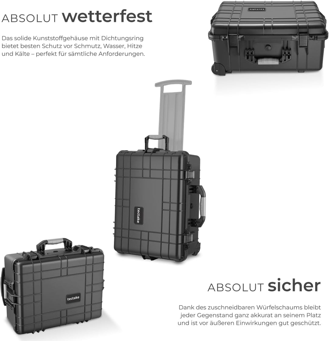 tectake® Kamerakoffer leer mit Schaumstoff, Universalkoffer mit Rollen, wasserdichter Koffer, Trolle