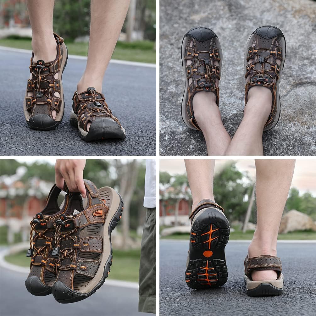 FLARUT Sandalen Herren Outdoorsandalen Sommer Wanderschuhe Trekkingsandalen Leder Strand Wandersanda