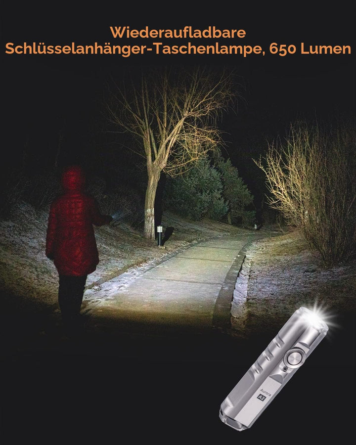 RovyVon A2 G4 wiederaufladbare USB C Schlüsselanhänger Taschenlampe, 650 Lumen 6500 K kühles Weiss s