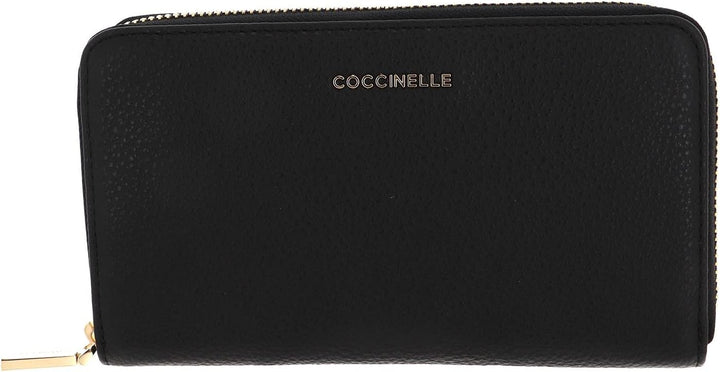 COCCINELLE Metallic Soft Zip Wallet Grainy Leather Noir