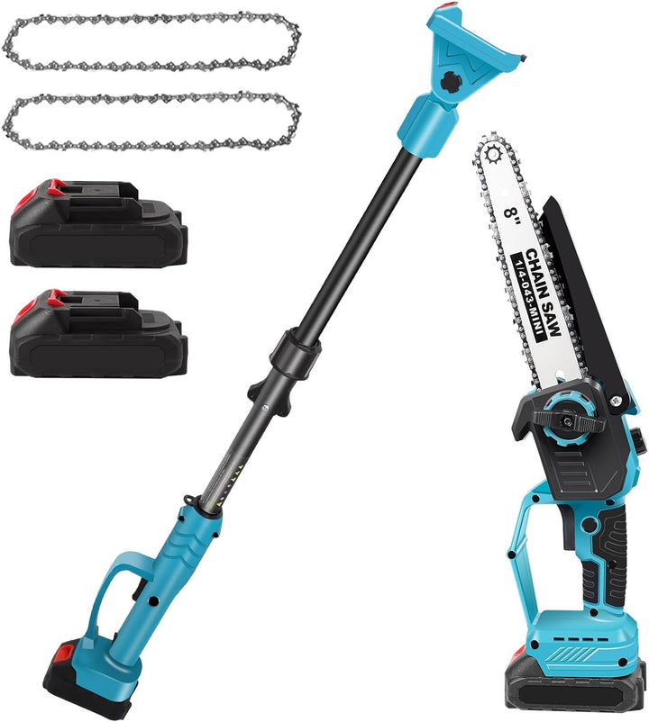 2-in-1 Akku-Hochentaster & 8 Zoll Mini-Kettensäge mit 2 x 6000mAh Akku und Ladegerät, Bürstenloser M