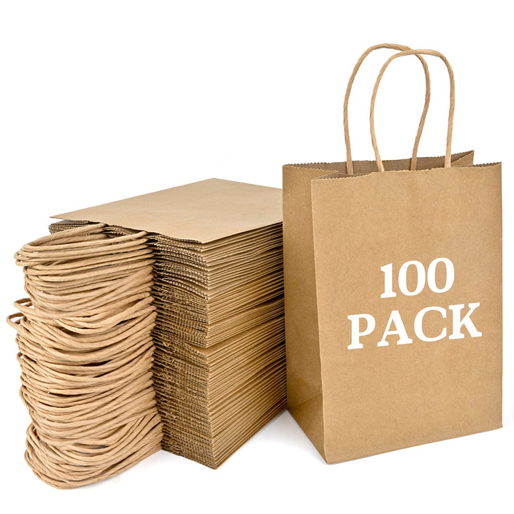 MAOOY 100stk Papiertüten mit Henkel Kleine Geschenktüten Papiertaschen Braun 15x8x21cm,Kraftpapiertü