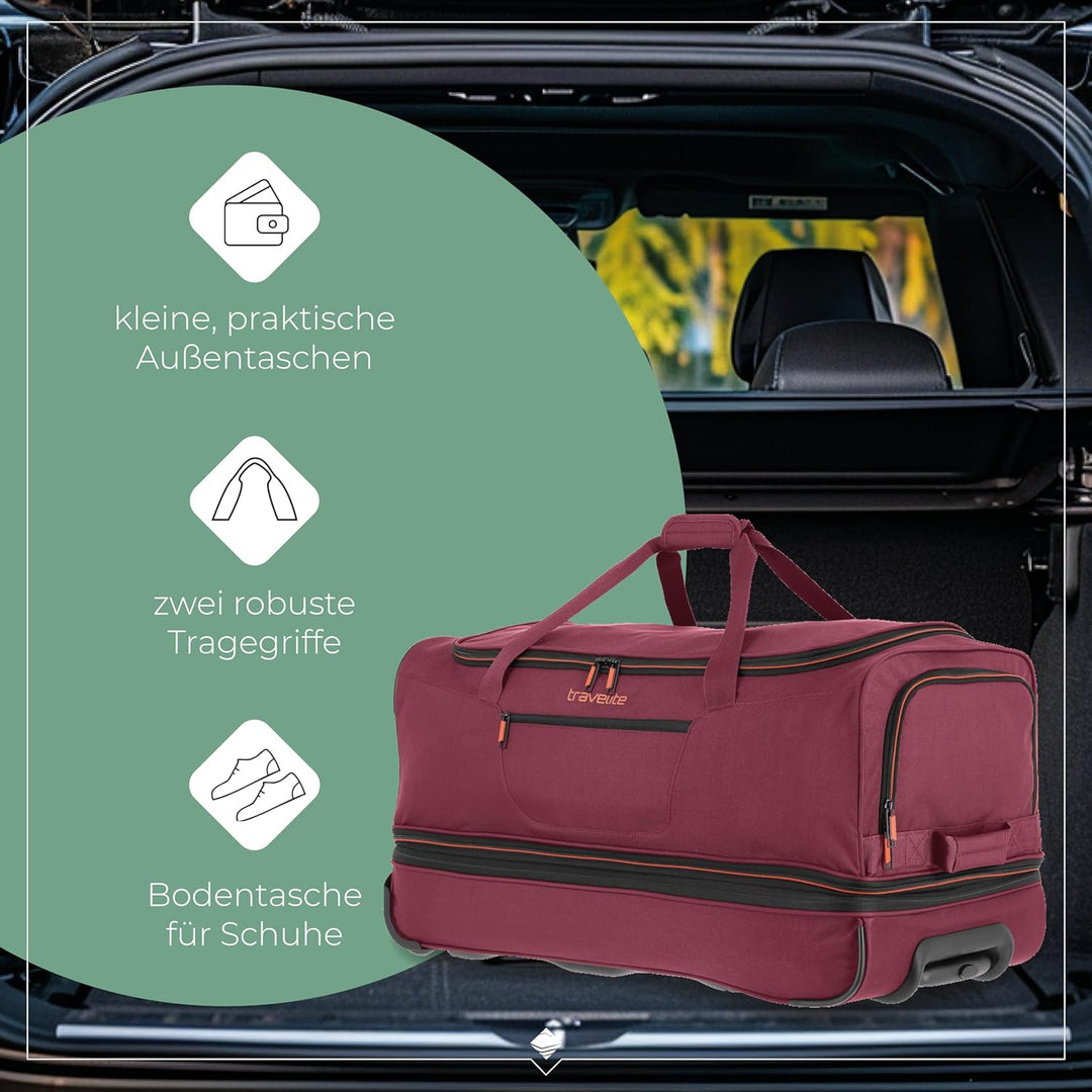 travelite 2-Rad Trolley Reisetasche Gr. L mit Dehnfalte, Gepäck Serie BASICS: Weichgepäck Reisetasch