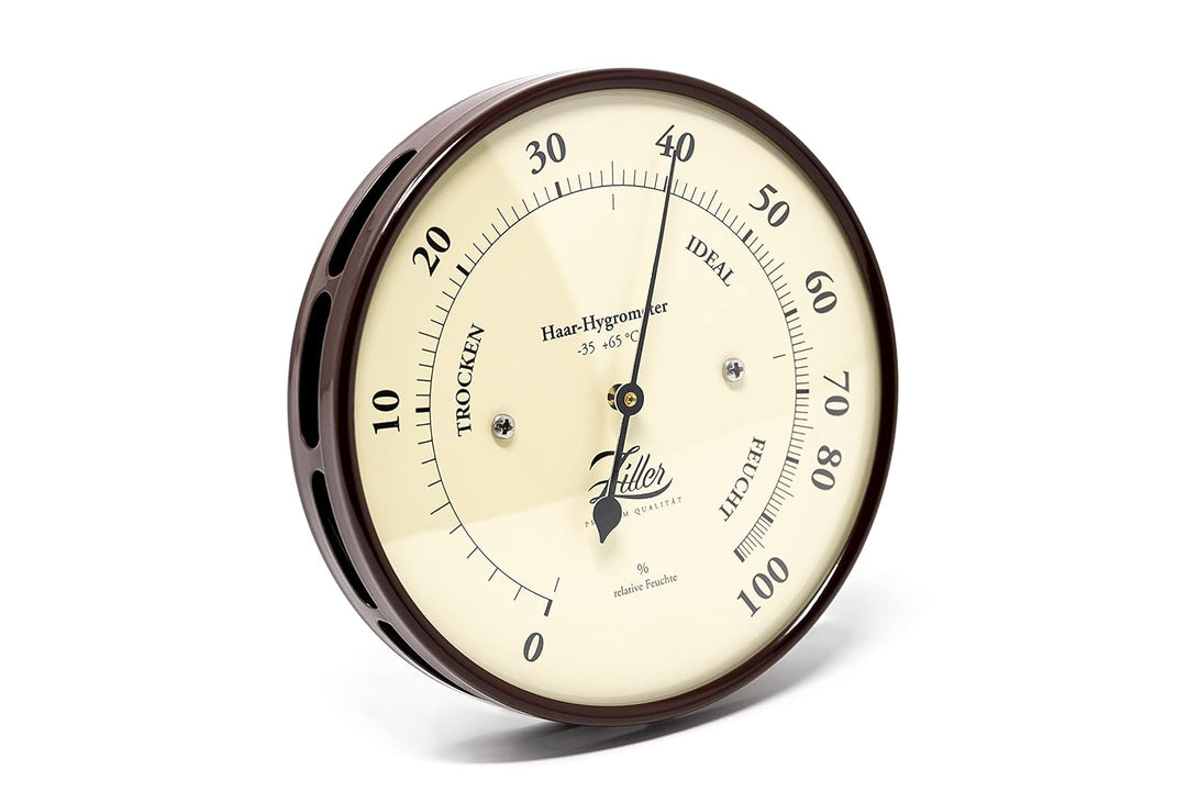 ZILLER Haar-Hygrometer, Serie Retro, Gehäuse Braun, Ziffernblatt Creme, Durchmesser 10cm, Made in Ge